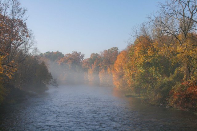 Mist on river Berkshires River at fall